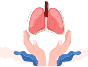 Mãos apoiando pulmões